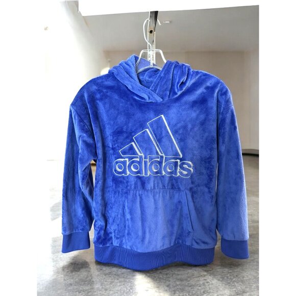 Adidas Youth Hooded Plush Pullover Sweatshirt Blue Size 14 - Picture 1 of 7
